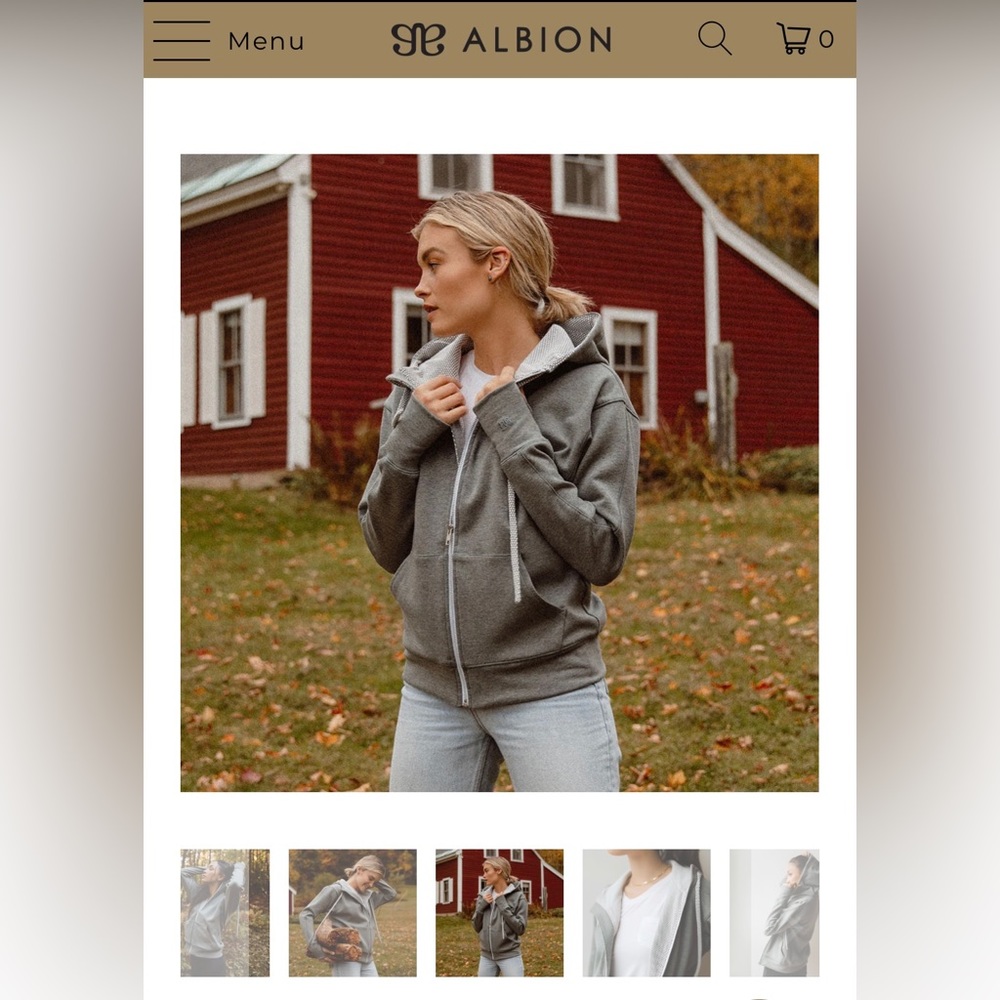 Albion Alta Grey Zip Up Hoodie Size Medium